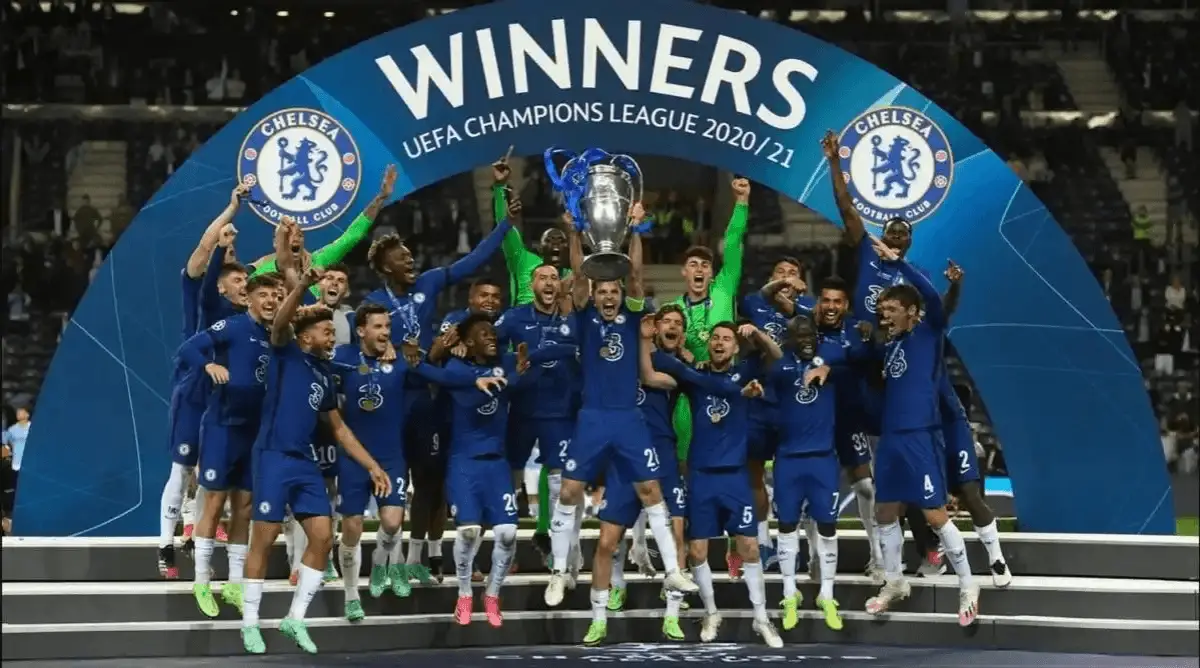 Chelsea celebrating their victory in the 2021