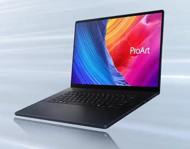 ASUS ProArt 16 2025 AI professional creator laptop with vibrant OLED display shown on a floating background