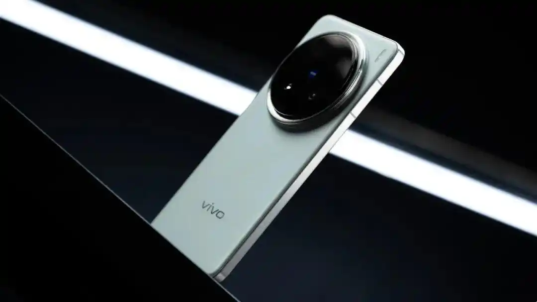 Vivo X300 smartphone with Zeiss camera module showcased in a dramatic lighting setup against a black background