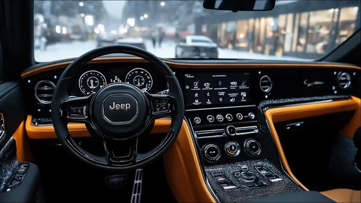 The inside of the 2025 Jeep Cherokee is very nice, with a high-tech Uconnect infotainment system, a digital cluster, and a leather steering wheel