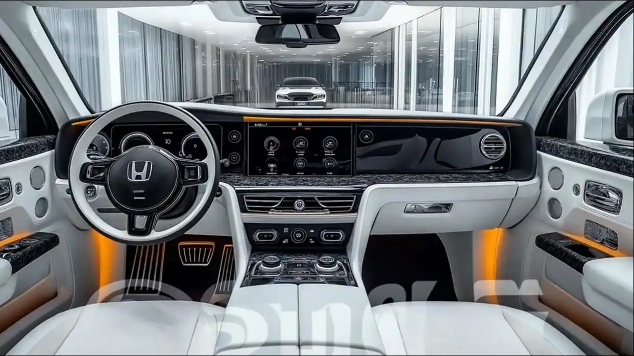 Luxurious Honda Passport interior featuring a modern digital dashboard, leather seats, ambient lighting, and a sleek dual-tone design