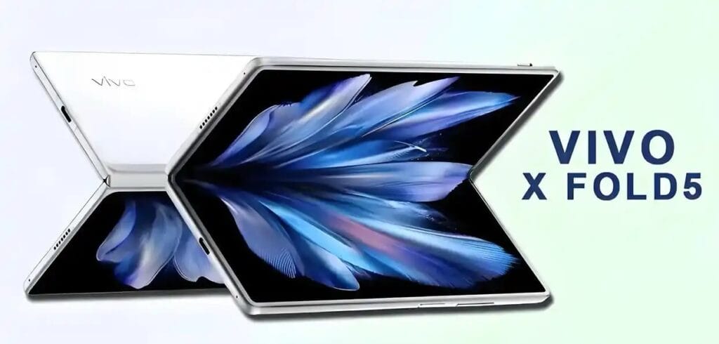Vivo X Fold 5 open in a stylish V shape with vivid display