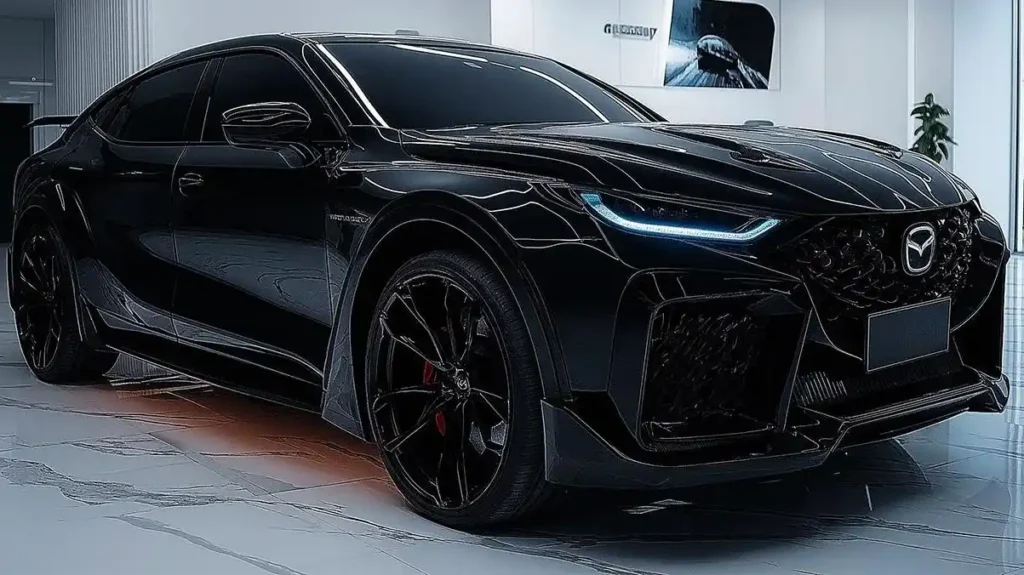 Sleek black Mazda sports car with LED headlights