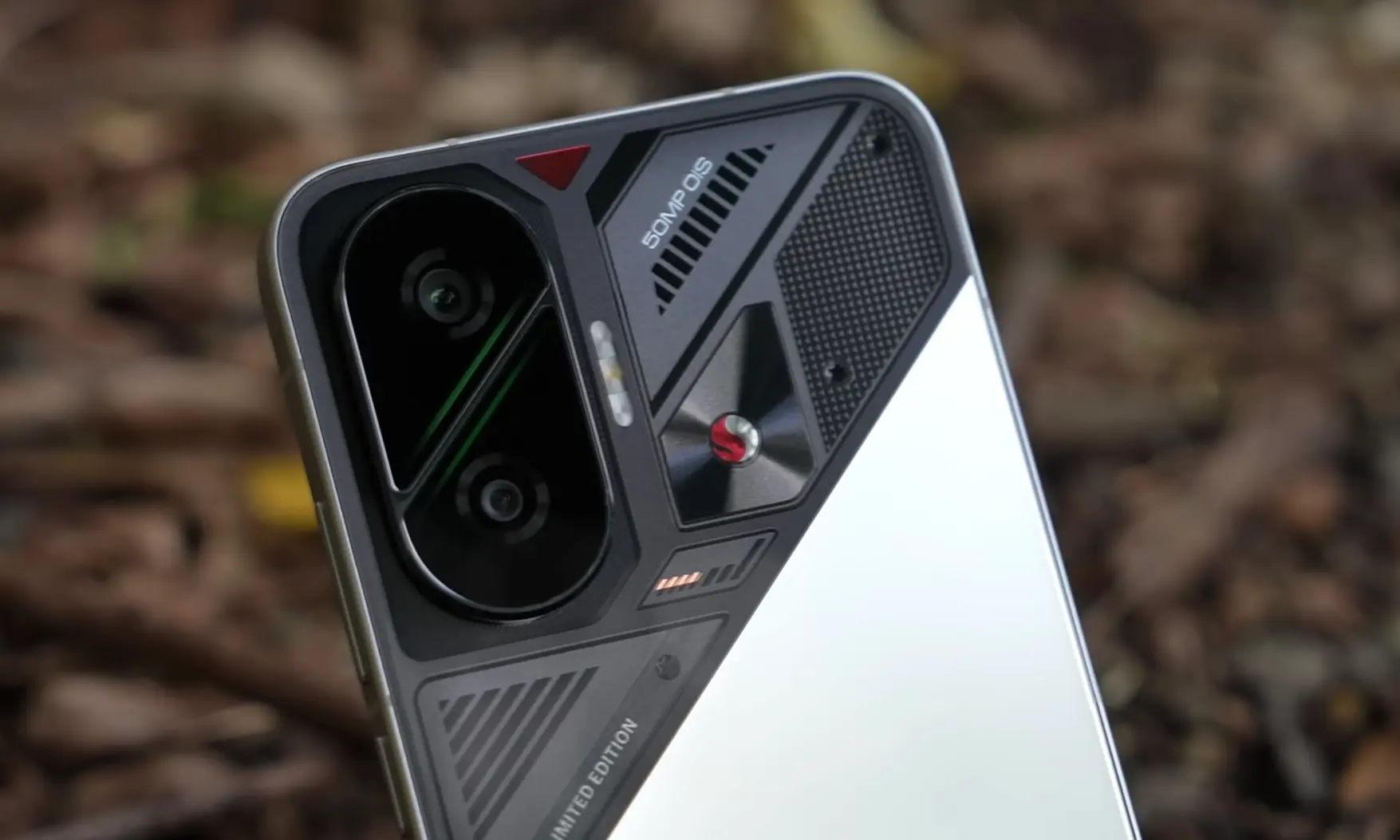 Close-up of Poco F7’s unique rear camera design