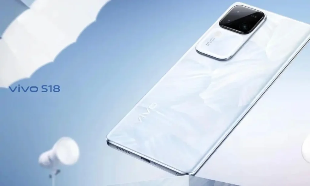 Vivo S18 phone in crystal white finish