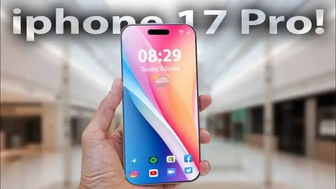 Person holding iPhone 17 Pro with full-screen display