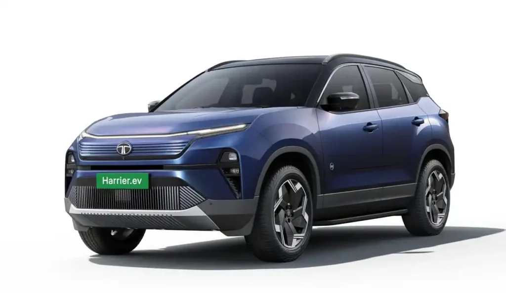 Tata Harrier EV in blue with futuristic front design