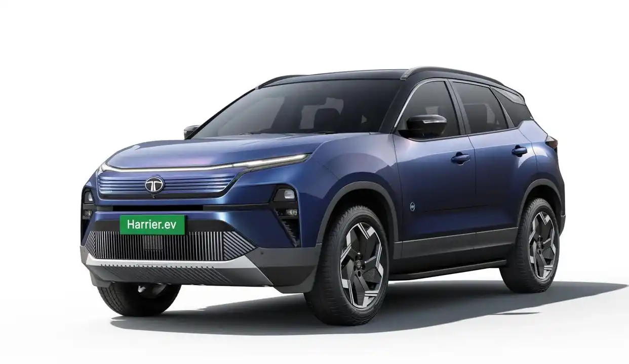 Tata Harrier EV in blue with futuristic front design