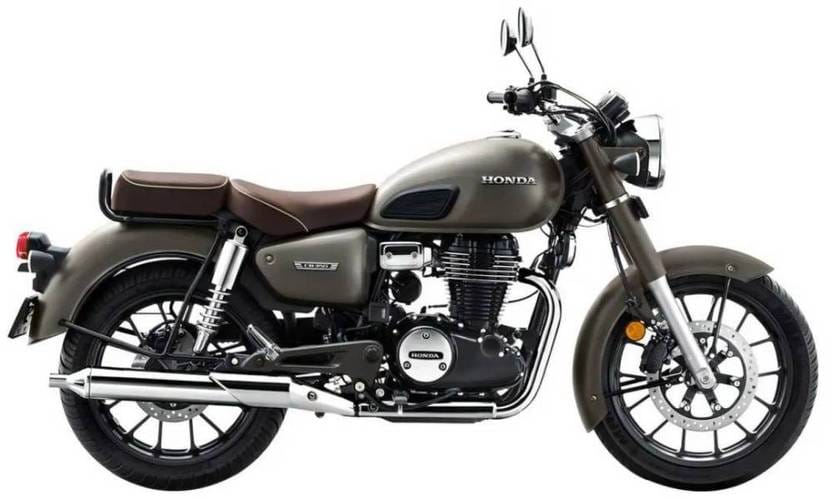 Olive matte Honda CB350 cruiser with brown leather seat