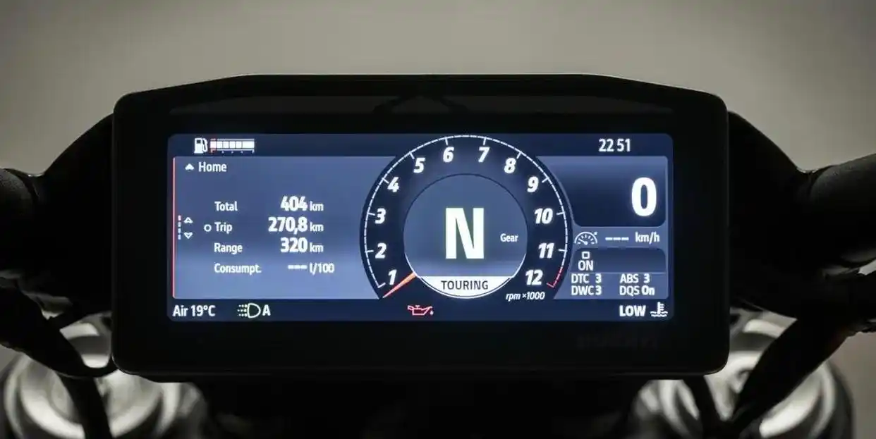 Ducati's vibrant digital display with ride data