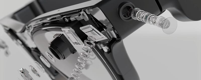 Close-up of camera lens module layers inside Aria Gen 2