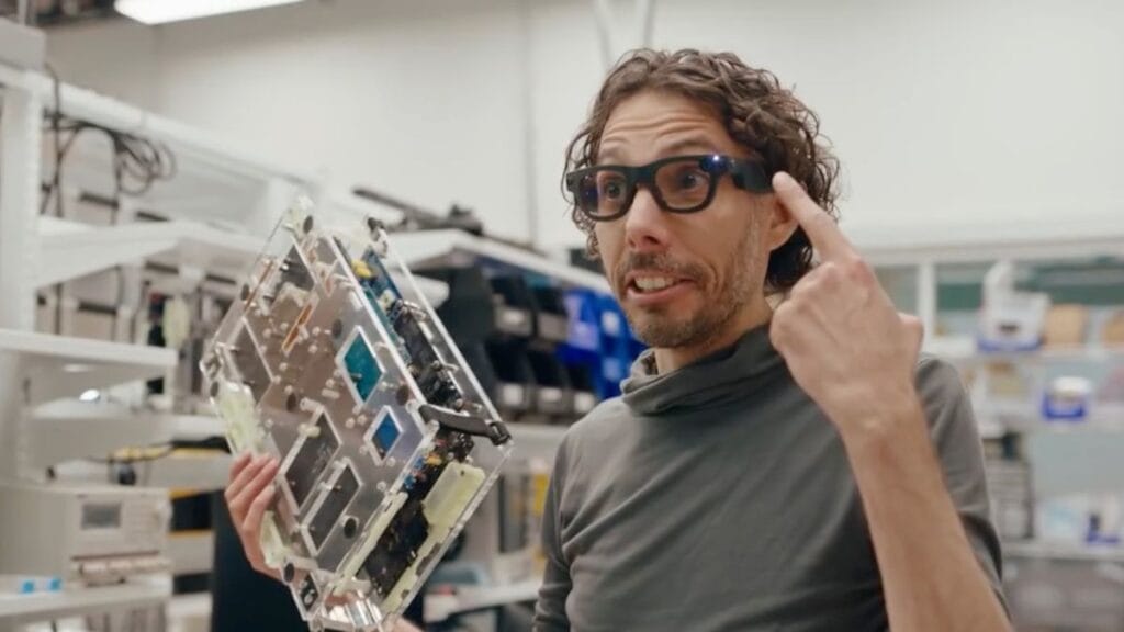 Meta engineer wearing Aria Gen 2 in research lab environment