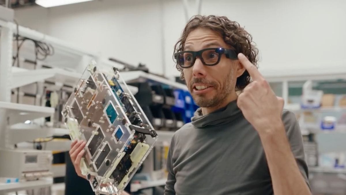 Meta engineer wearing Aria Gen 2 in research lab environment