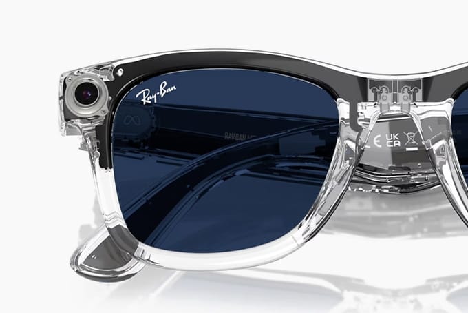 RayBan Meta glasses translucent frame showing embedded camera