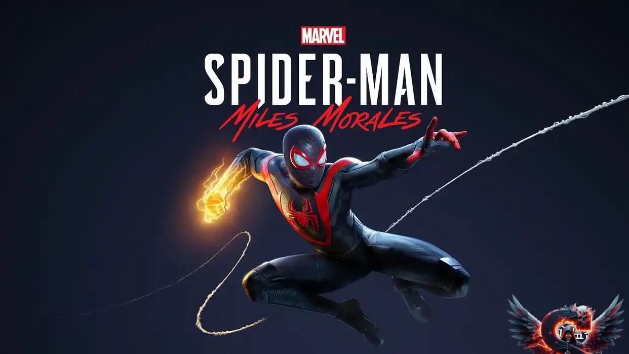 The Marvel's Spider-Man: Miles Morales game logo with Miles in his suit