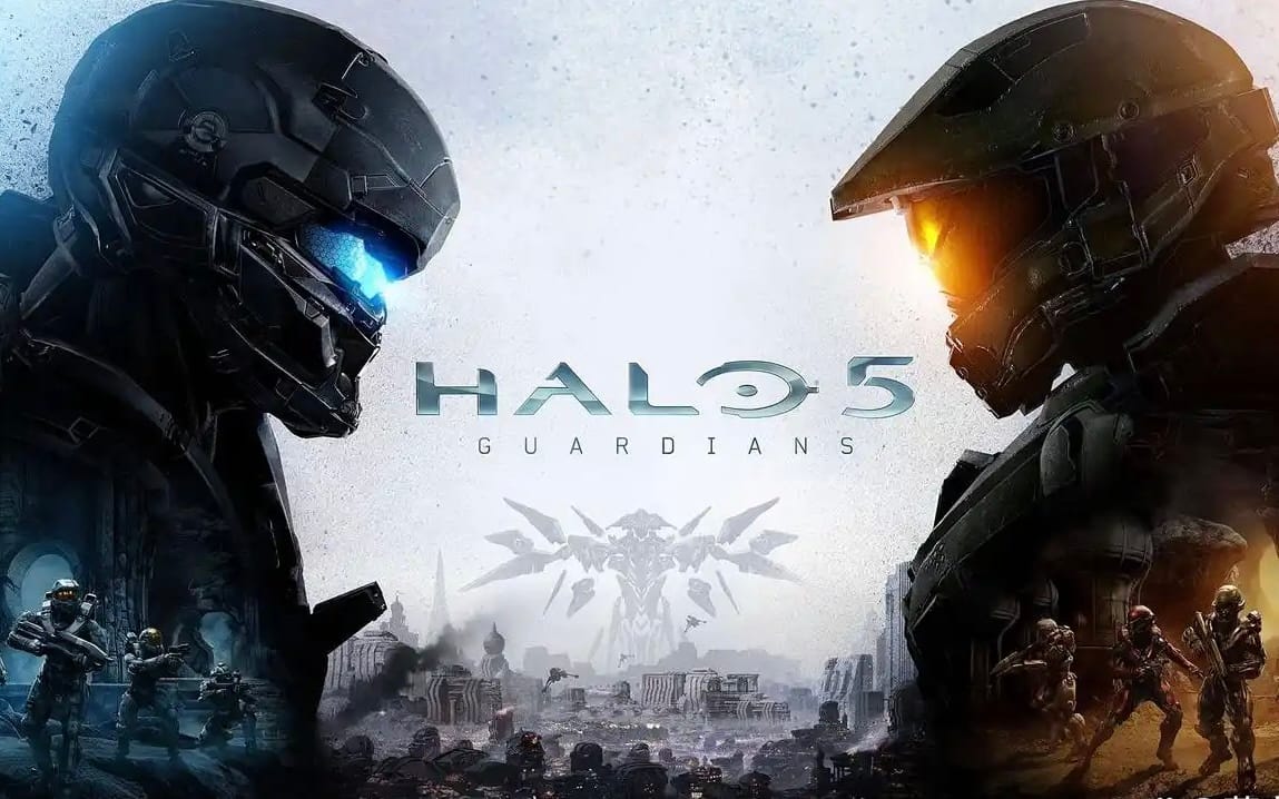The Halo 5: Guardians game cover art featuring two armored Spartans facing each other