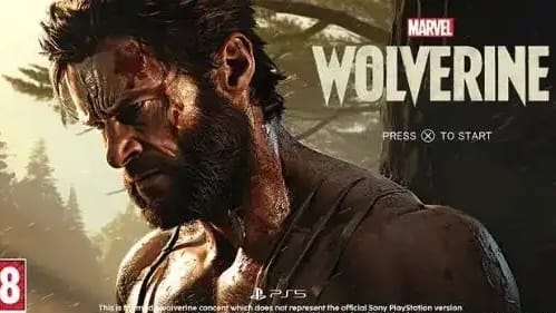 The title screen for Marvel's Wolverine game, featuring a rugged Wolverine in a forest setting