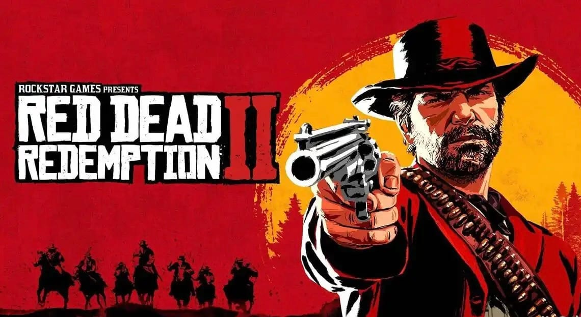The Red Dead Redemption 2 game art with Arthur Morgan pointing a revolver