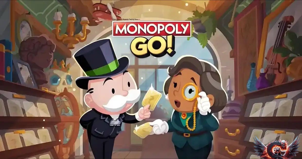 The Monopoly Go! mobile game logo with Mr. Monopoly and another character holding money