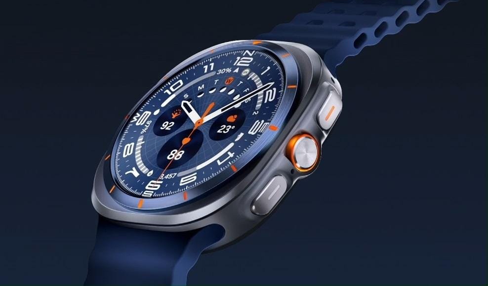 Close-up of Samsung Galaxy Watch Ultra in blue