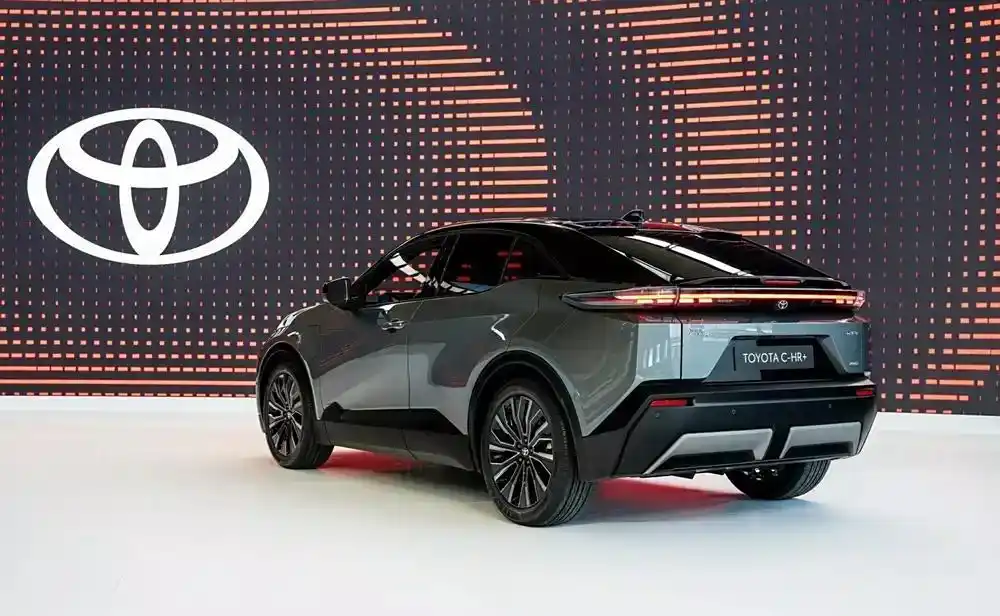 Rear look of Toyota C-HR+ electric SUV at launch event
