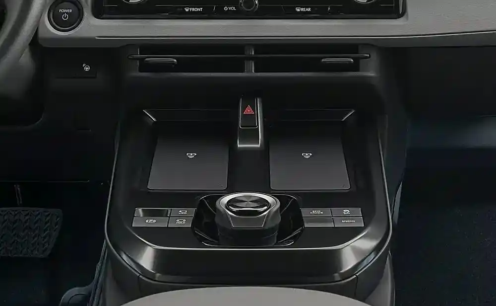 Center console of Toyota C-HR+ electric SUV interior