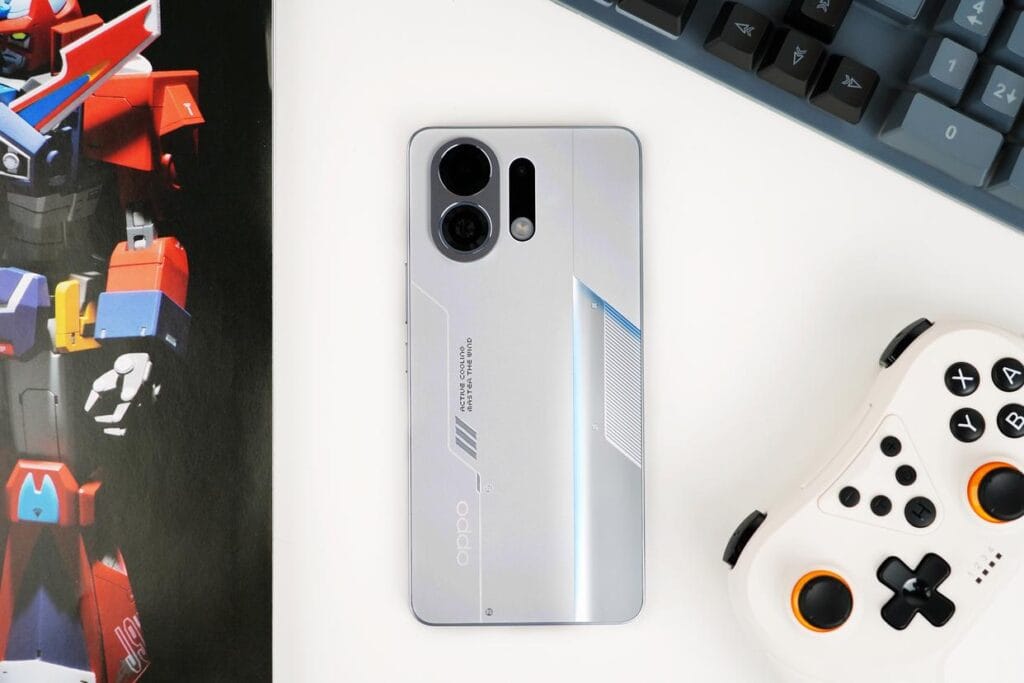 Oppo K13 Turbo Pro in Silver Moon color back view