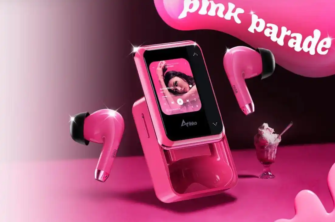 Pink earbuds with music player