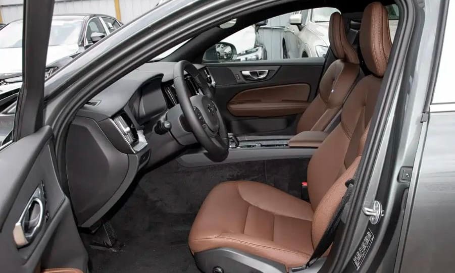 Volvo S60 driver cabin with brown leather seats