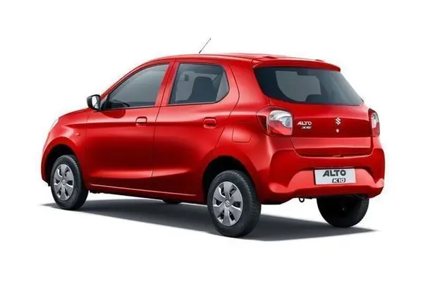 Rear-side view of Maruti Alto K10 in red