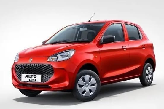New Maruti Alto K10 in red side-front view