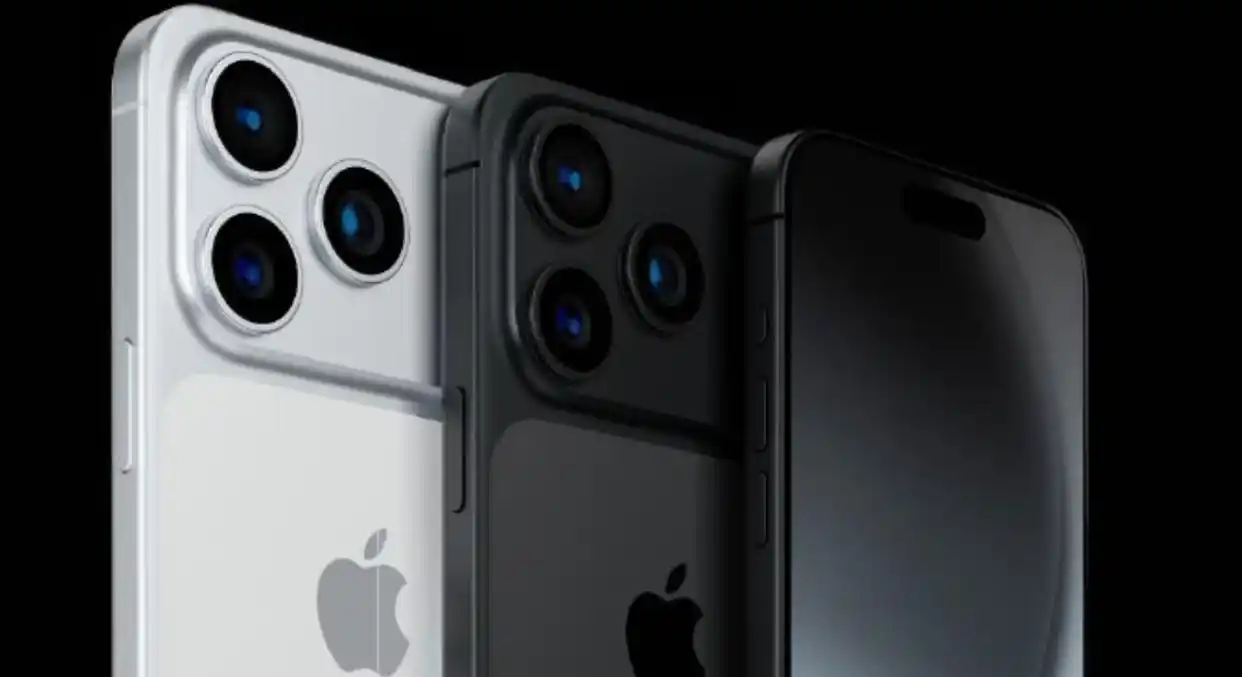 Three new iPhones are shown, a white, a black and a dark one