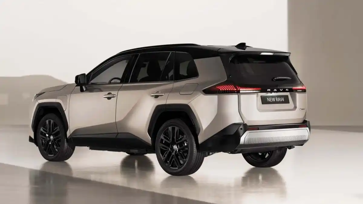 2025 Toyota RAV4 rear view showcasing bold LED tail-lights and dual-tone exterior finish