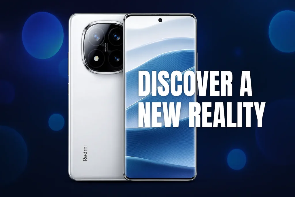 Redmi Note 14 Pro+ with "Discover a New Reality" text.