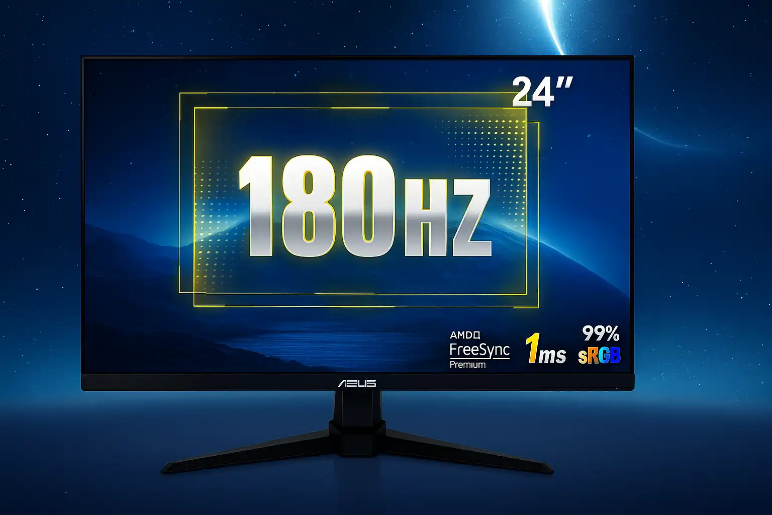 ASUS gaming monitor showing 180Hz refresh rate