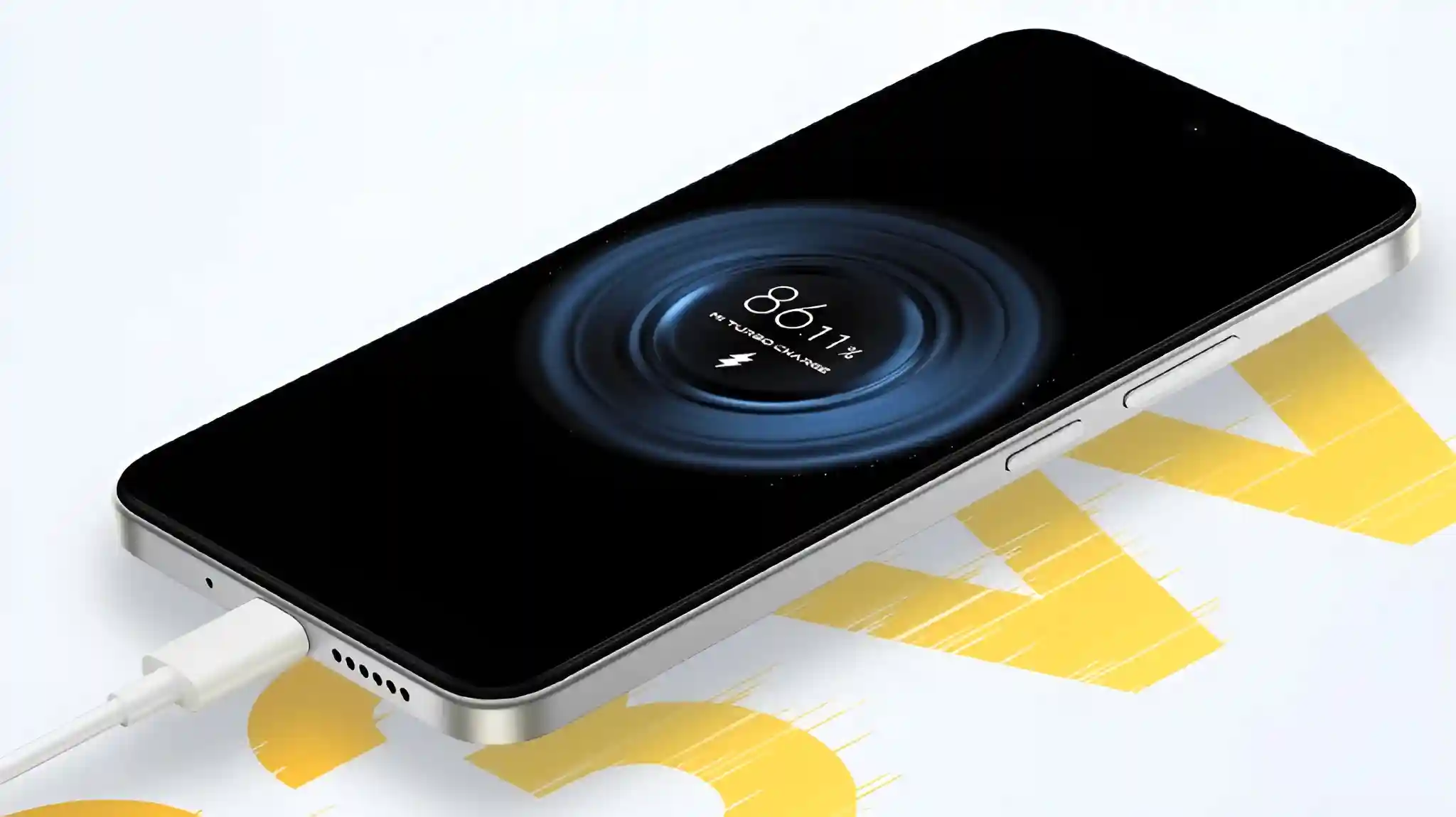 Poco M7 Plus 5G is being charged, showing its fast charging capability