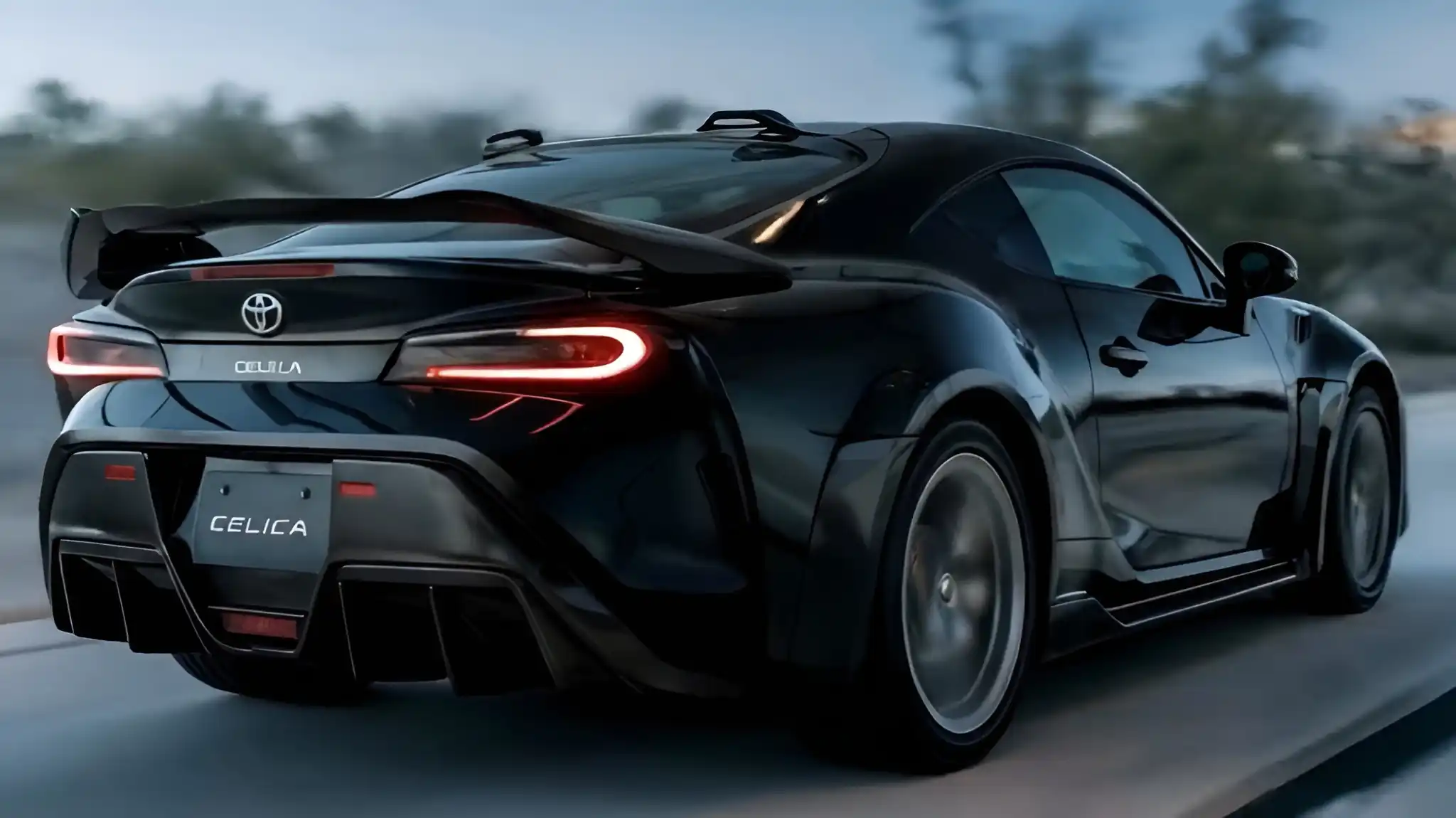 2026 Toyota Celica rear view with LED taillights and sporty spoiler