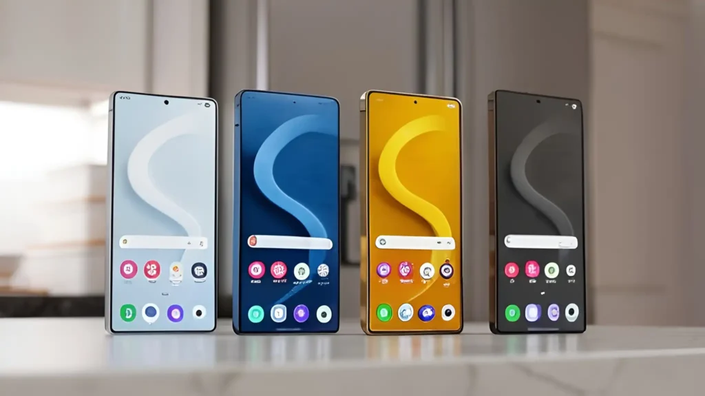 Samsung Galaxy S26 Ultra in four colors: white, blue, gold, and black.