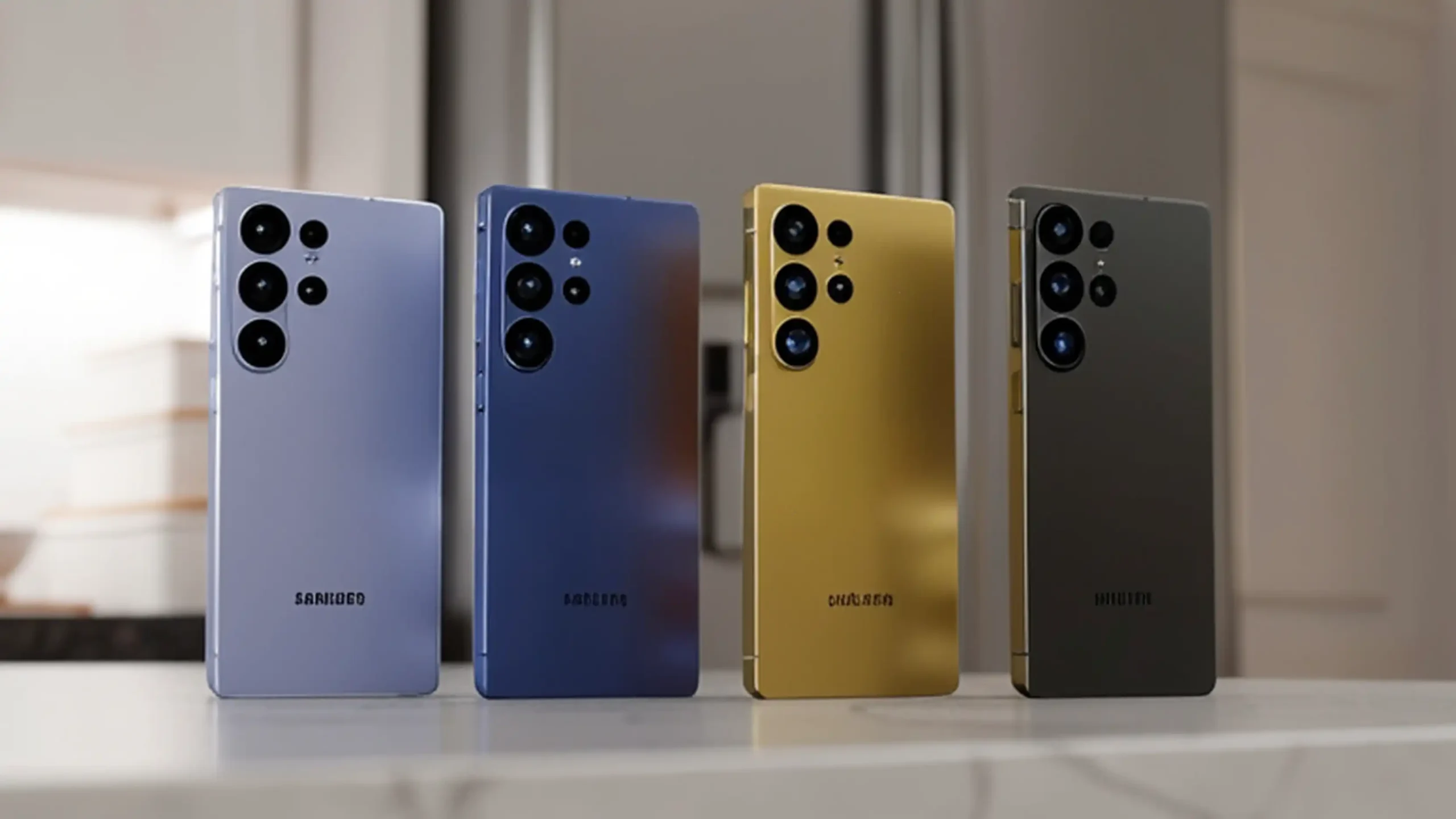 Samsung Galaxy S26 Ultra in four colors with a quad camera setup