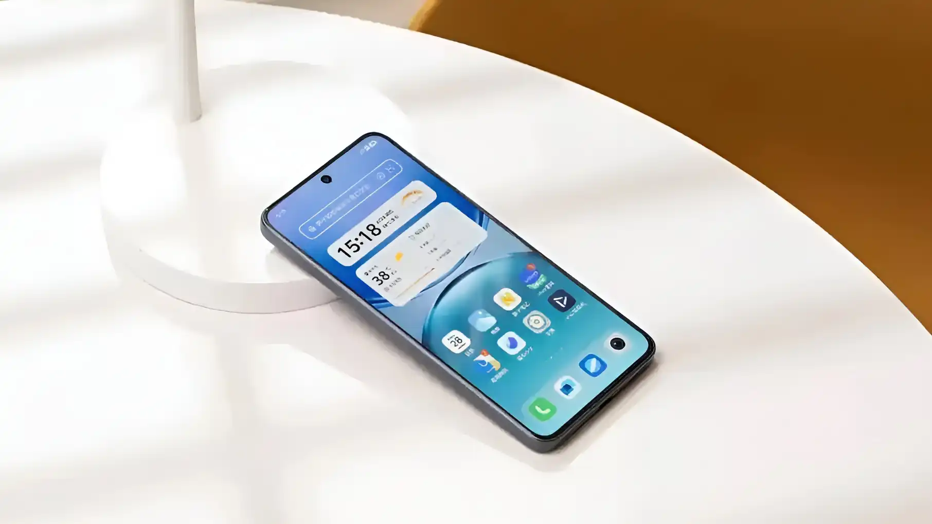 A close-up of the Vivo Y500 5g display, showcasing its vibrant Ul, home screen widgets, and punch-hole camera.