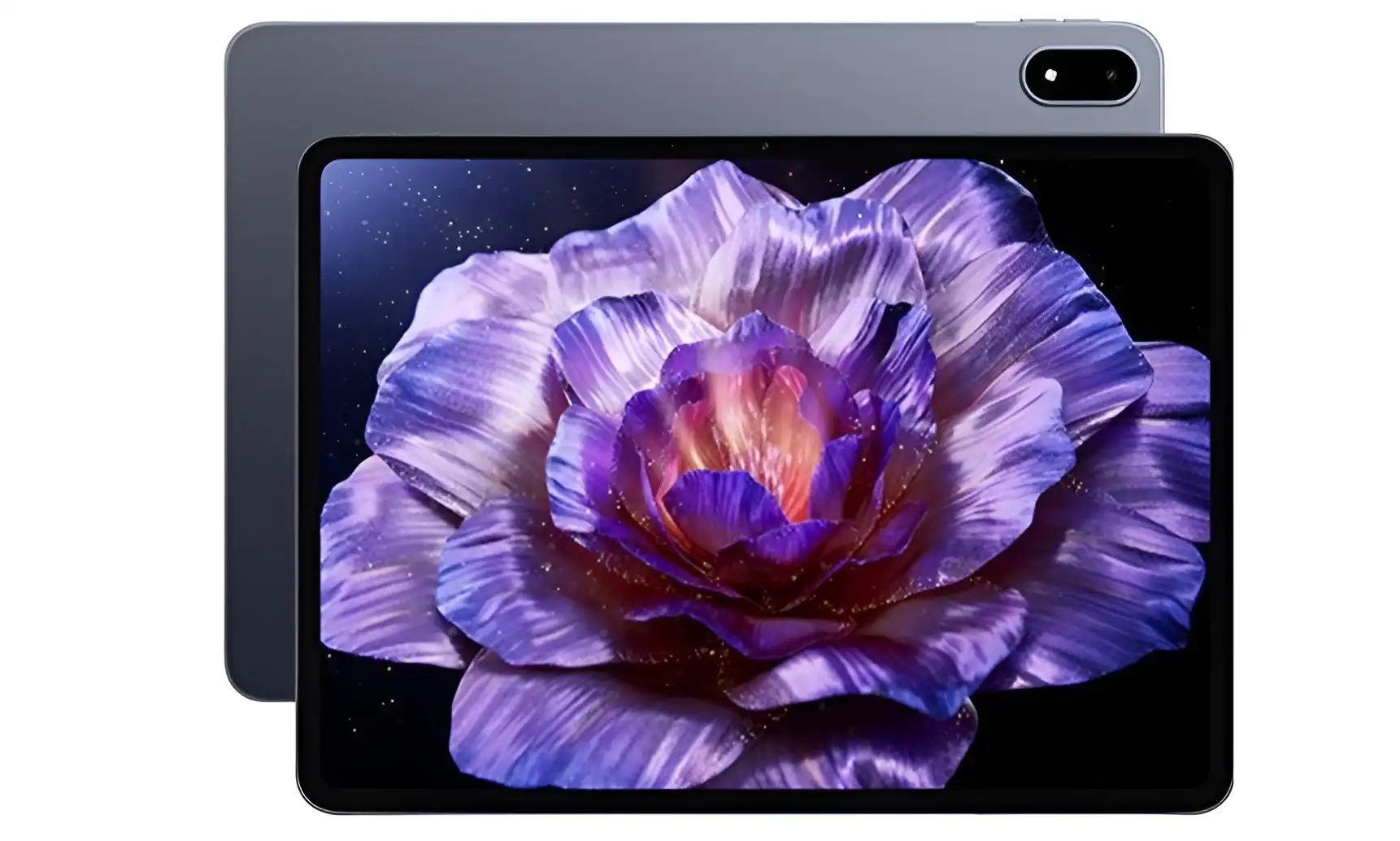 OnePlus Pad 3 tablet display with vibrant flower wallpaper showcasing sharp colors and design.