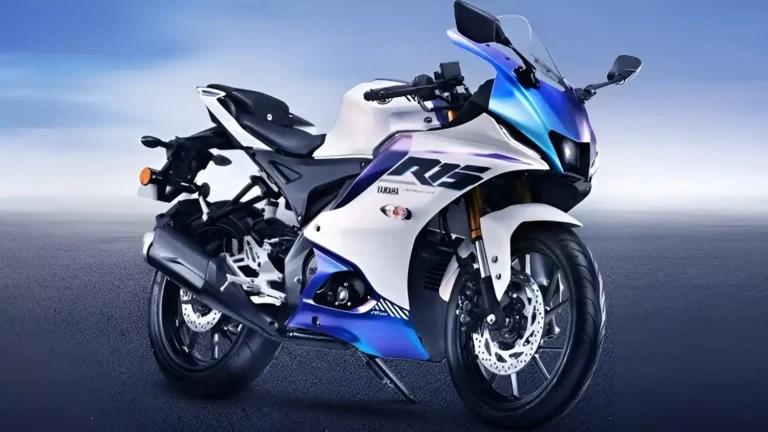 Yamaha R15 V5 2025 sports bike in Blue-White edition with aerodynamic design and alloy wheels unveiled in India