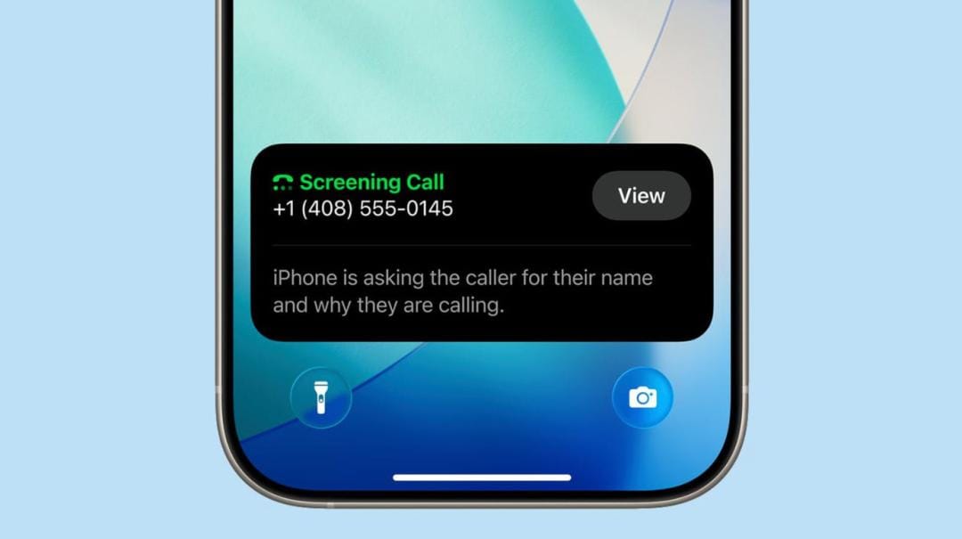 iPhone Call Screening or Live Voicemail feature in action, showing a prompt asking the caller for their name and reason.