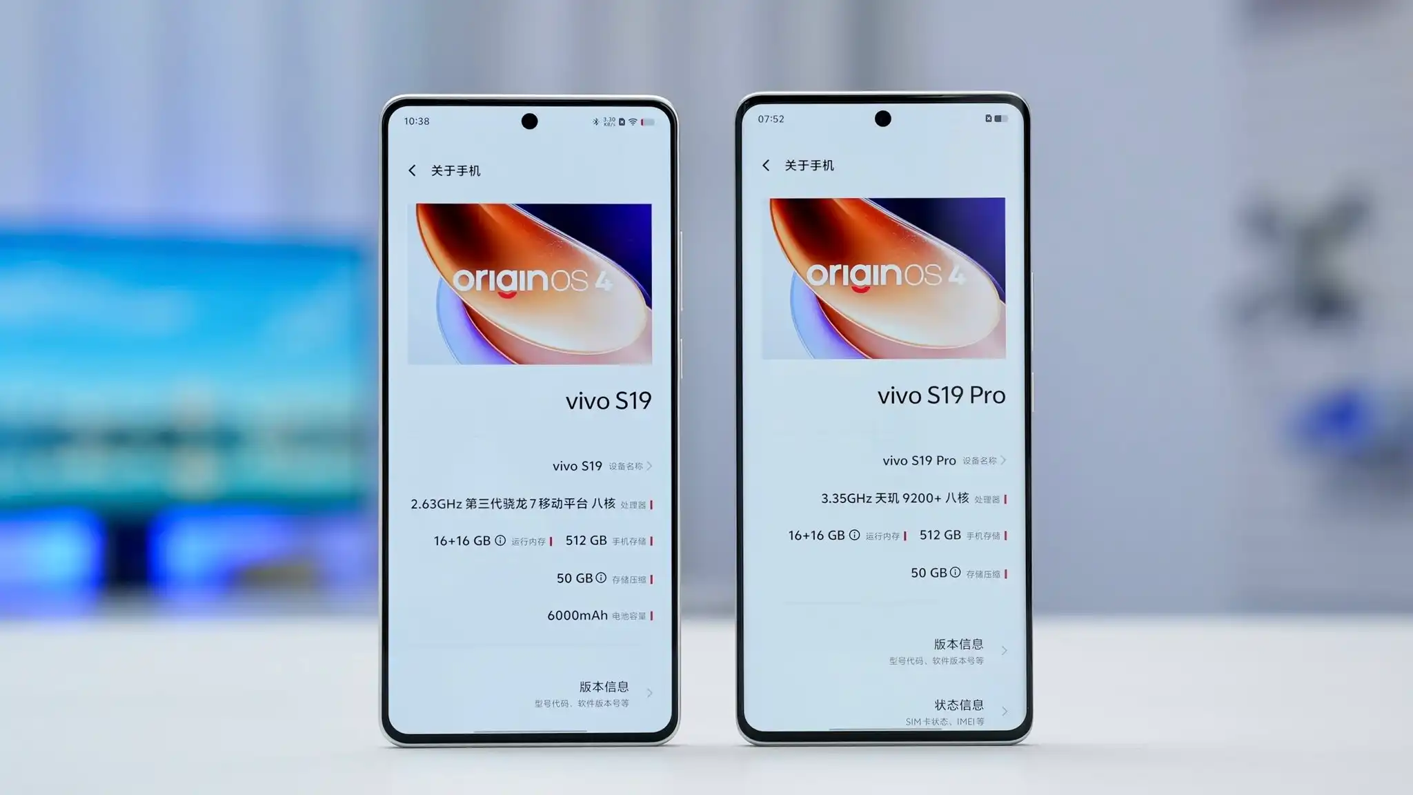 Vivo S19 and S19 Pro smartphones showcasing front display and OriginOS interface.